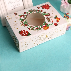 Snowman Rectangle Paper Bakery Bakery Boxes with Window, Christmas Theme Gift Box, for Mini Cake, Cupcake, Cookie Packing, Snowman Pattern, 210x150x70mm