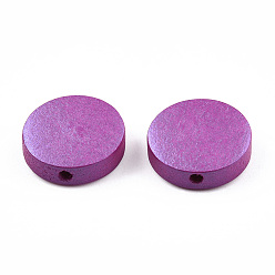 Темно-Фиолетовый Расписные бусы из натурального дерева, жемчужные, плоско-круглые, темно-фиолетовый, 15x4.5 мм, отверстие : 1.8 мм