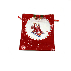 FireBrick Christmas Printed Cloth Drawstring Bags, Rectangle Gift Storage Pouches, Christmas Party Supplies, FireBrick, 18x16cm