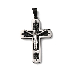 Черный 304 подвески-кресты из нержавеющей стали с изображением Иисуса, цвет нержавеющей стали, чёрные, 45x29x6 мм, отверстие : 8x5 мм