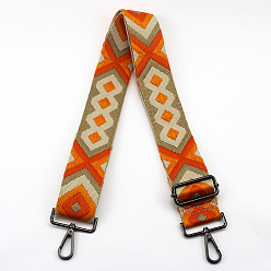 Orange Red Ethnic Style Cotton Jacquard Adjustable Wide Shoulder Strap, with Swivel Clasps, for Bag Replacement Accessories, Gunmetal, Orange Red, 80~130x5cm
