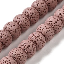 Rosy Brown Natural Lava Rock Dyed Beads Strands, Rondelle, Rosy Brown, 10x7~7.5mm, Hole: 1.6mm, about 55~56pcs/strand, 16.14''(41~41.5cm)