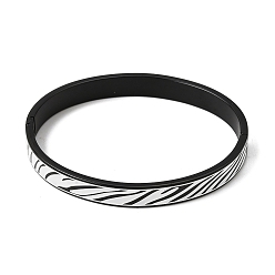 Black 304 Stainless Steel Black Enamel Zebra Skin Print Hinged Cuff Bangles for Women, Ion Plating(IP), Black, Inner Diameter: 2.05x2.48 inch(5.2x6.3cm)