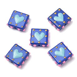 Royal Blue Glass Enamel Beads, Hand Drawn Beads, Bumpy Square & Heart, Royal Blue, 13x13x5mm, Hole: 1.2mm
