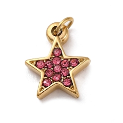 Роза 304 прелести нержавеющей стали, со стразами, ионное покрытие (ip), реальный 14 k позолоченный, звезда, роза, 12x9.5x2.5 мм, отверстие : 2 мм