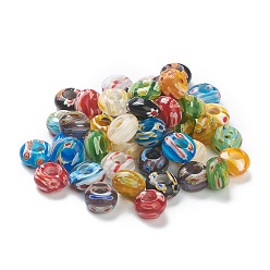 Mixed Color Handmade Millefiori Lampwork European Beads, Large Hole Beads, Rondelle, Mixed Color, 14x8.5mm, Hole: 5.5mm