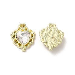 Clear Alloy Pendant, with Glass, Light Gold, Lead Free & Cadmium Free, Heart Charm, Clear, 17x15x5mm, Hole: 1.5x2mm