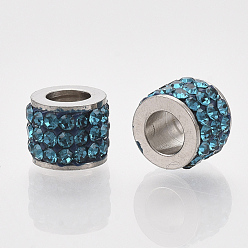 Монтана 201 из нержавеющей стали бусы, с полимерной глиной горный хрусталь, колонка, Indicolite, 5.5x7 мм, отверстие : 3.5 мм