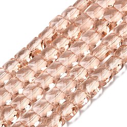 Персиковый Слойка Прозрачные стеклянные бусины, квадратный, граненые, розовые, 5.5~6x6x4~4.5 мм, отверстие : 1 мм, около 100 шт / нитка, 22.44~22.56 (57~57.3 см)