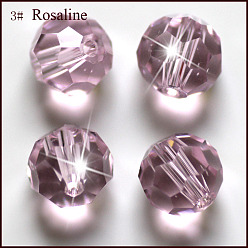 Pink Imitation Austrian Crystal Beads, Grade AAA, Faceted(32 Facets), Round, Pink, 4mm, Hole: 0.7~0.9mm