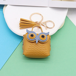 Goldenrod Cute Owl Imitation Leather Wallets, with Light Gold Keychian Clasps, Goldenrod, Wallet: 5.5x5.5cm
