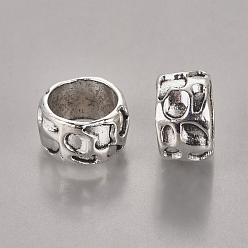 Antique Silver Rondelle Tibetan Style Alloy Beads, Lead Free & Nickel Free & Cadmium Free, Large Hole Beads, Antique Silver, 13x8mm, Hole: 10mm.