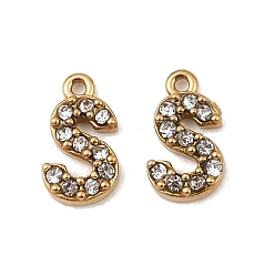 Letter S Ионное покрытие (ip) 304 подвески со стразами из нержавеющей стали, золотые, Письмо с, 10x5x2, отверстие : 1 мм