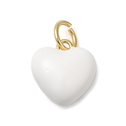 Белый Стойки обшивки латунные подвески, с эмалью, с целью перехода в кольце, без свинца и без кадмия, реальный 18 k позолоченный, сердце, белые, 14.5x13.5x7 мм