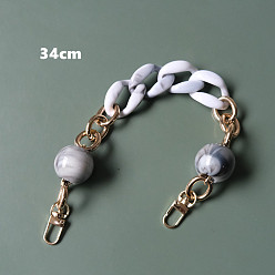 White Resin Bag Handles, with Iron Clasp, for Bag Straps Replacement Accessories, Light Gold, White, 34x2.5cm