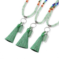 Green Aventurine Natural Green Aventurine Bullet & Tassel Pendant Necklace with Mixed Gemstone Beaded Chains, Chakra Yoga Jewelry for Women, 25.98 inch(66cm)