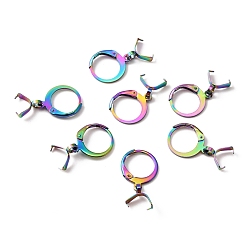 Rainbow Color 304 Stainless Steel Leverback Earring Finding, with Ice Pick Pinch Bails, Rainbow Color, 22mm, Pin: 0.65x0.8mm and 0.6mm