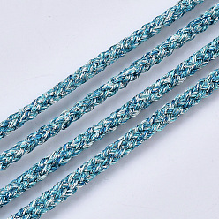 Dark Turquoise Polyester Braided Cords, with Metallic Cord, Dark Turquoise, 4x3mm, about 32.8 yards(30m)/roll