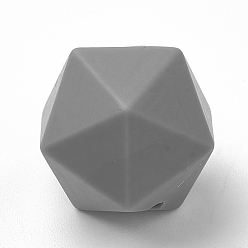 Gray Food Grade Eco-Friendly Silicone Focal Beads, Chewing Beads For Teethers, DIY Nursing Necklaces Making, Icosahedron, Gray, 16.5x16.5x16.5mm, Hole: 2mm