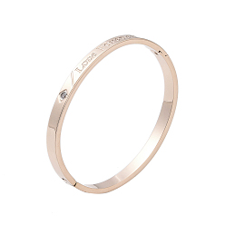 Розовое Золото Ионное покрытие (IP) 304 браслеты на шарнирах из нержавеющей стали с микропаве из прозрачного циркония, любовь навсегда браслеты, розовое золото , внутренний диаметр: 2-3/8x1-7/8 дюйм (5.9x4.9 см)