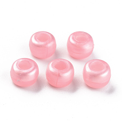 Pearl Pink Plastic Pearlized Beads, Barrel, Pearl Pink, 9x6mm, Hole: 3.5mm, about 1900pcs/500g.