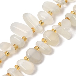 White Moonstone Natürlichen weißen Mondstein Perlen Stränge, Nuggets, mit Glasperlen, oben gebohrt, getrommelt Stein, 10~20x5~10x4~8 mm, Bohrung: 1 mm, ca. 45~49 Stk. / Strang, 14.96'' (38 cm)