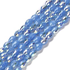 Cornflower Blue Baking Painted Glass Beads Strands, Imitation Opalite, Faceted, AB Color, Oval, Cornflower Blue, 4x6mm, Hole: 0.8mm, about 69pcs/strand, 16.54~16.73''(42~42.5cm)