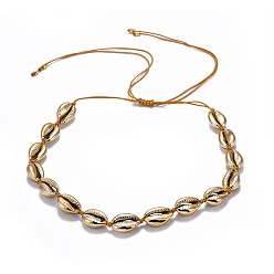 Golden Cowrie Shell Beads Necklaces with Nylon Thread Cord and Brass Beads, Golden, 12.5 inch~28.3 inch(32~72cm)