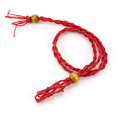 Crimson Adjustable Braided Cotton Cord Macrame Pouch Necklace Making, Interchangeable Stone, with Wood Bead, Crimson, 27-1/2 inch(700mm)