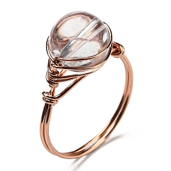 Quartz Crystal Natural Quartz Crystal Round Finger Ring, Rack Plating Rose Gold Brass Wire Wrap Ring, Inner Diameter: 20mm