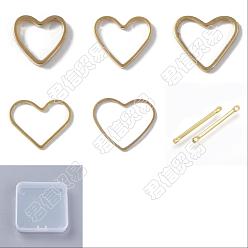 Golden Brass Heart Linking Rings and Link Connectors, Golden, 6~20x2~21x1~1.5mm
