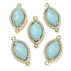 Синтетическая Бирюза Синтетическая бирюза ограненные подвески-коннекторы в виде конского глаза, покрытие стойки латунное микропаве прозрачные звенья кубического циркония, золотые, 26.5~27x14x5 мм, отверстие : 1.6 мм