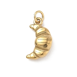 Food 304 Stainless Steel Charms, Cadmium Free & Nickel Free & Lead Free, Croissant, 14x7.5x3mm, Hole: 2.5mm
