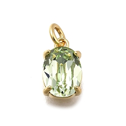 Бледно-Зеленый Овальная латунь со стеклянными подвесками, одиночные каменные прелести, без кадмия и без свинца, долговечный, стойки покрытие, реальный 18 k позолоченный, бледно-зеленый, 10x6x4.5 мм, отверстие : 2 мм