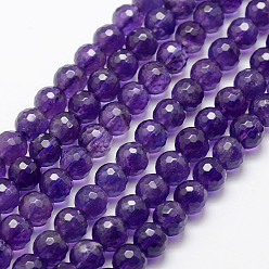 Amethyst Natural Amethyst Beads Strands, Faceted, Round, 8~9mm, Hole: 1mm, about 47pcs/strand, 15.1 inch