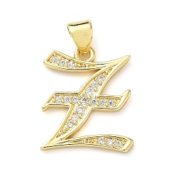 Letter Z Латунные микро проложить кубического циркония подвески, стойки покрытие, без свинца и без кадмия, долговечный, реальный 18 k позолоченный, буквы, Письмо Z, 19x15.5x1.8 мм, отверстие : 3.5x5 мм