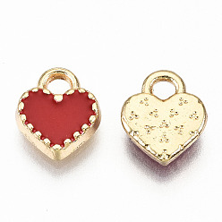 Red Alloy Enamel Charms, Cadmium Free & Lead Free, Heart, Light Gold, Red, 8.5x7.5x2mm, Hole: 1.6mm