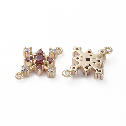 Dark Red Brass Micro Pave Cubic Zirconia Links connectors, Real 18K Gold Plated, Cross, Dark Red, 13x10x2mm, Hole: 0.8mm