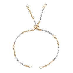 Golden & Stainless Steel Color 304 Stainless Steel Box Chains Slider Bracelet Making, Bolo Bracelet, with 304 Stainless Steel Jump Rings, 202 Stainless Steel Bead and Brass Cubic Zirconia Charms, Golden & Stainless Steel Color, 10-1/4 inch(26cm), 0.2cm