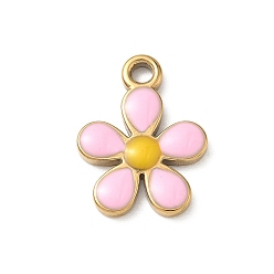 Бледно-Розовый 304 нержавеющей стальной эмали подвески, , реальный 18 k позолоченный, ионное покрытие (ip), розовый жемчуг, 23.5x18x3 мм, отверстие : 3 мм