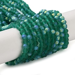 Dark Green Imitation Jade Glass Beads Strands, Half AB Color Plated, Faceted, Frosted, Rondelle, Dark Green, 3.5x3mm, Hole: 1mm, about 117pcs/strand, 13.66''~13.90''(34.7~35.3cm)