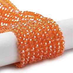 Dark Orange Electroplate Transparent Glass Beads Strands, Faceted, Round, Pearl Luster Plated, Dark Orange, 3mm, Hole: 0.8mm, about 164~166pcs/strand, 19.69~19.88 inch(50~50.5cm)