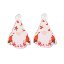 White Christmas Transparent Printed Acrylic Pendants, for Earrings Accessories, Gnome, White, 34.5x23.5x2.5mm, Hole: 1.6mm