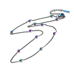 Rainbow Color Ion Plating(IP) 304 Stainless Steel Satellite Chain Necklace for Men Women, Rainbow Color, 15.55~16.18 inch(39.5~41.1cm)