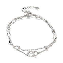 Platinum Brass Ring Link 2-Strand Bracelets, Rack Plating, Long-Lasting Plated, Cadmium Free & Lead Free, Platinum, 6.89 inch(17.5cm)