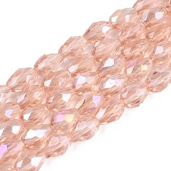 Темный Лосось Прозрачные стеклянные бусины гальваническим пряди, с покрытием AB цвета, граненые, слеза, темный лосось, 5~6x4 мм, отверстие : 0.9 мм, около 65~67 шт / нитка, 15.35~16.4'' (39~41 см)