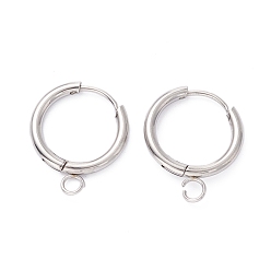 Stainless Steel Color 201 Stainless Steel Huggie Hoop Earring Findings, with Horizontal Loop and 316 Surgical Stainless Steel Pin, Stainless Steel Color, 20x16x2mm, Hole: 2.5mm, Pin: 1mm