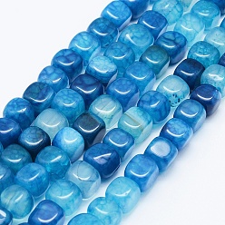 Dodger Blue Natural Agate Beads Strands, Dyed & Heated, Cube, Dodger Blue, 7~8x6.5~8x6.5~8mm, Hole: 1mm, about 53pcs/strand, 14.76 inch(37.5cm)