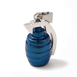 Blue Ion Plating(IP) 304 Stainless Steel Pendants, Grenade Charms, Blue, 25x14x12mm, Hole: 9x4mm