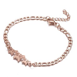 Rose Gold Titanium Steel Link Bracelets, Butterfly for Women, Rose Gold, 1-1/8x1/4 inch(2.8x0.8cm)